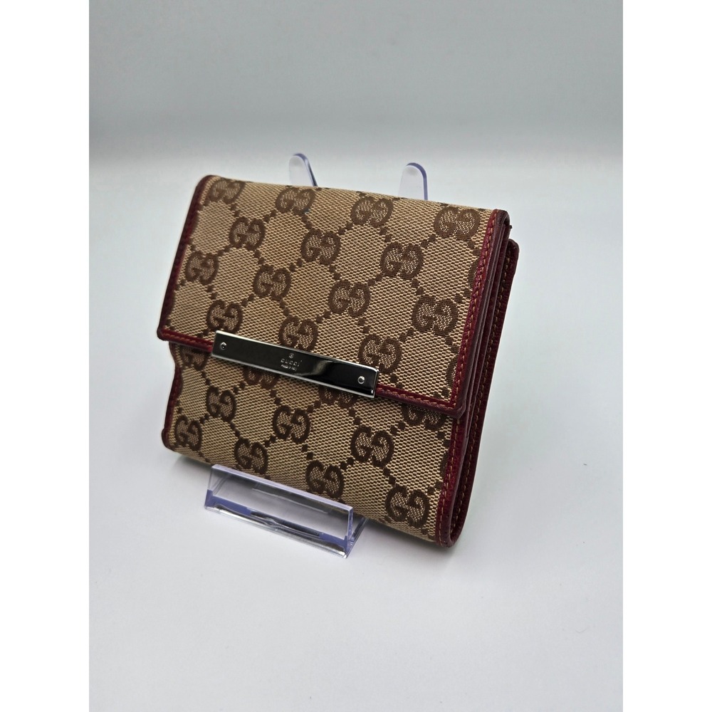Gucci GG Canvas Red Leather Trim Bifold Wallet Authentic Designer Purse - Picture 9 of 9